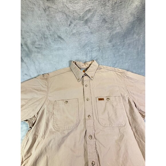Cathartt shirt men's Large tan button down shirt with pocket - Picture 2 of 13